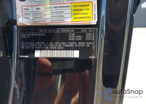 2011 Volvo C70 T5 from USA, damaged, VIN YV1672MC9BJ120330